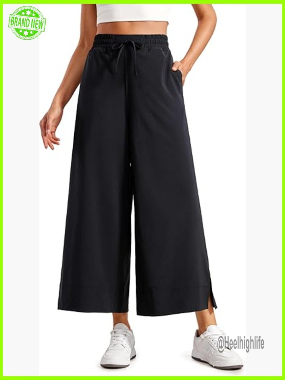 Lightweight Wide Leg Cropped Yoga Pants 25" Inseam High Rise Travel